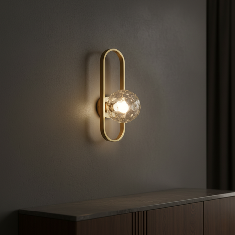 Wall Sconce with Oval Metal Frame and Glass Globe Shade