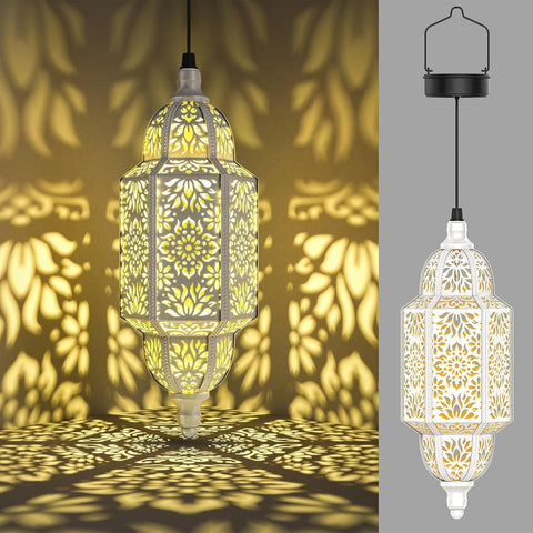 Moroccan Solar Hanging Lantern with Floral Cutout Pattern