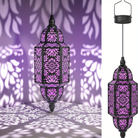 Moroccan Solar Hanging Lantern with Floral Cutout Pattern
