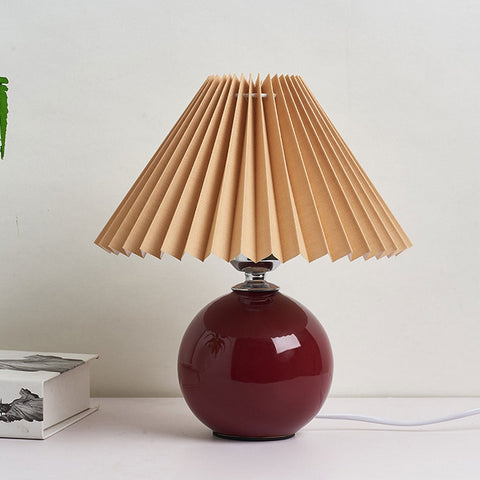 Ceramic Table Lamp with Pleated Fabric Shade for Bedside Use