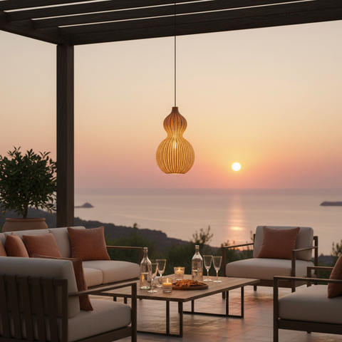 Outdoor Pendant Light with Woven Synthetic Vine Shade