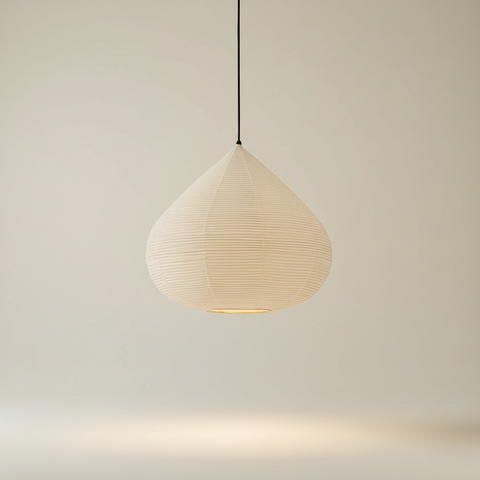 Pendant Light with Ribbed Paper Shade and Adjustable Suspension