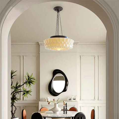Glass Ceiling Light with Vintage Round Shade