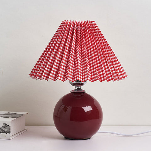 Ceramic Table Lamp with Pleated Fabric Shade for Bedside Use