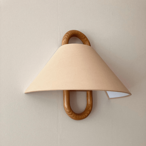 Pleated Wood Wall Sconce with Semicircular Fabric Shade for Bedrooms