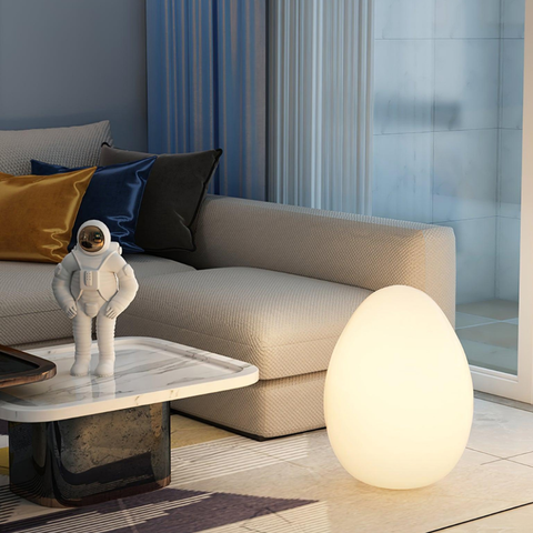 Floor Lamp with Sculptural Egg Shape and Three LED Light Colors