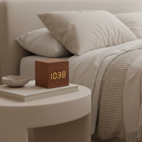 Digital Alarm Clock with Cube Design and Adjustable LED Display
