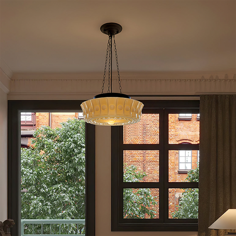 Glass Ceiling Light with Vintage Round Shade