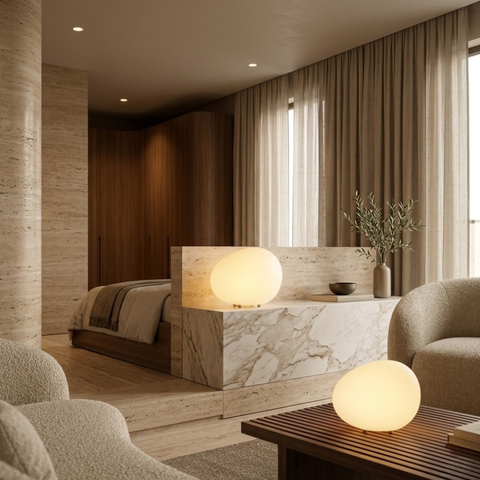 Table Lamp with Smooth Pebble Shape and Three Light Colors