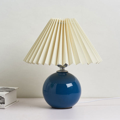 Ceramic Table Lamp with Pleated Fabric Shade for Bedside Use