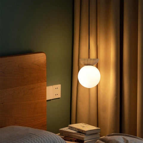 Wood and Glass Globe Ceiling Light for Bedrooms and Dining Areas