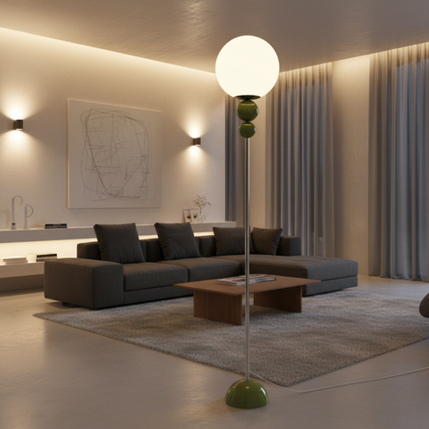 Floor Lamp with Globe Diffuser and Stacked Sphere Details