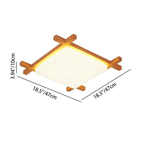 Square Wood LED Ceiling Light with Japanese Tatami Design