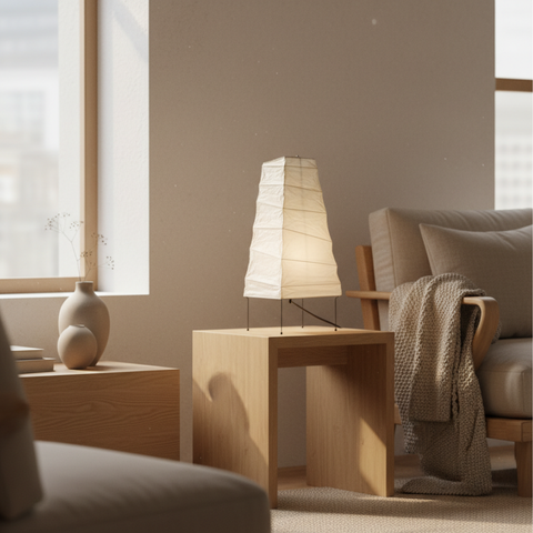 Table Lamp with Tapered Paper Lantern Shade and Metal Legs