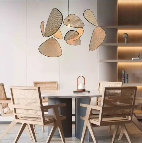 Retro Rattan Cane Chandelier for Dining Rooms and Open Living Spaces
