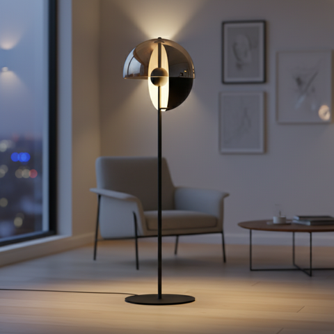 Floor Lamp with Glass Globe and Sculptural Metal Details