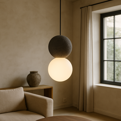 Textured Cement and Glass Pendant Light for Kitchen Island Lighting