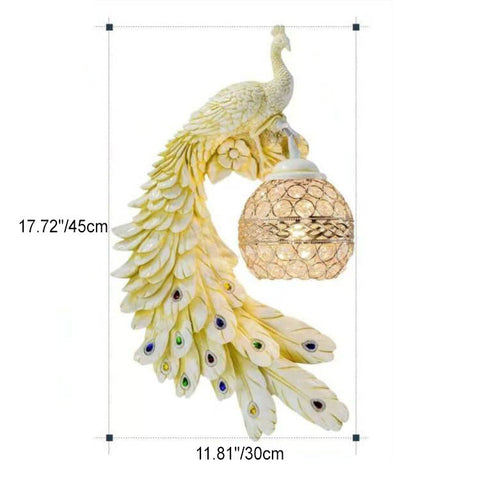 Peacock Wall Sconce with Crystal Globe and Resin Detail for Interiors