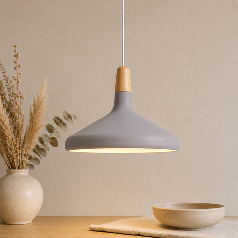 Wood-Accent Aluminum Pendant Light with Three Sizes for Indoor Use