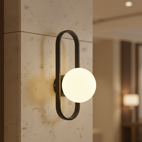 Wall Sconce with Oval Metal Frame and Glass Globe Shade