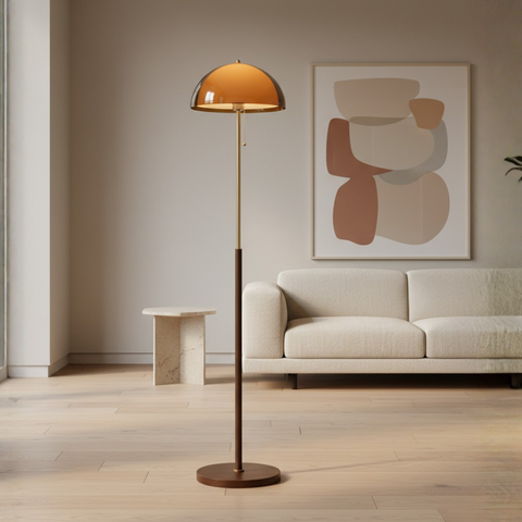 Floor Lamp with Acrylic Mushroom Shade and Retro Wood Base