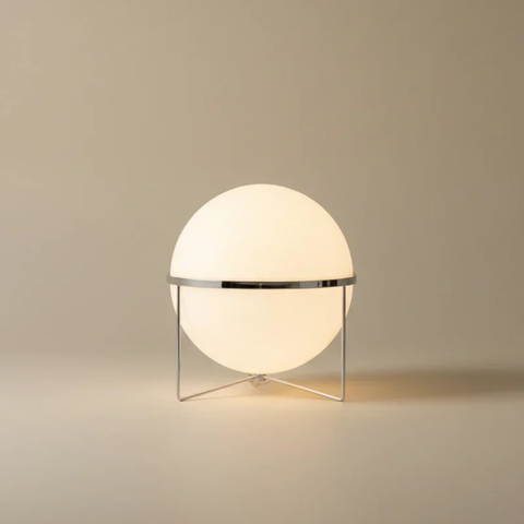 Floor Lamp with Globe Shade and Open Metal Frame