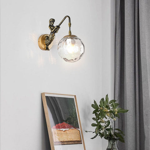 Mermaid Glass Globe Wall Sconce with Sculpted Resin Detail