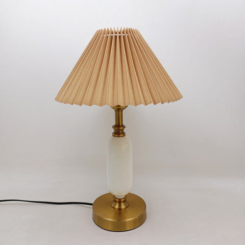 French Pleated Table Lamp with Sculptural Metal Base for Bedrooms