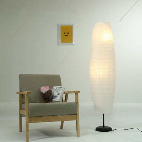 Rice Paper Column Floor Lamp with Two-Light Ambient Design