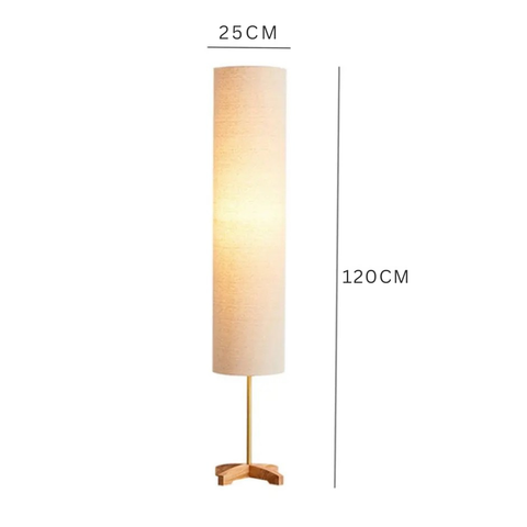 Floor Lamp with Tall Fabric Shade and Crossed Wood Base