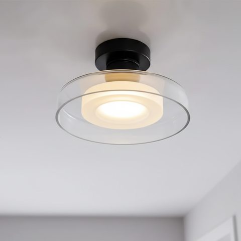 Ceiling Light with Rounded Glass Ring and Warm LED Lighting