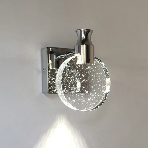 Round Glass Wall Sconce with Decorative Crystal Effect and Metallic Mount