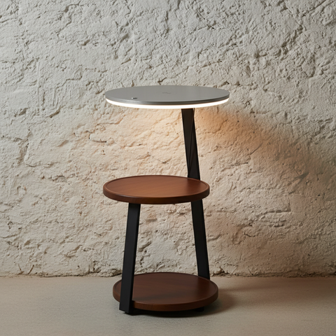 Side Table Lamp with LED Ring and Wireless Charging