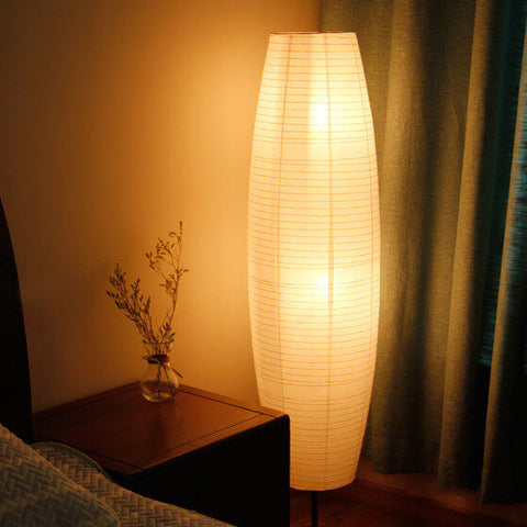 Rice Paper Column Floor Lamp with Two-Light Ambient Design