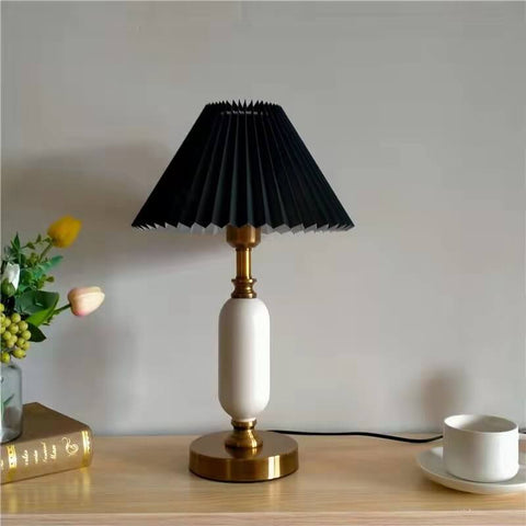 French Pleated Table Lamp with Sculptural Metal Base for Bedrooms