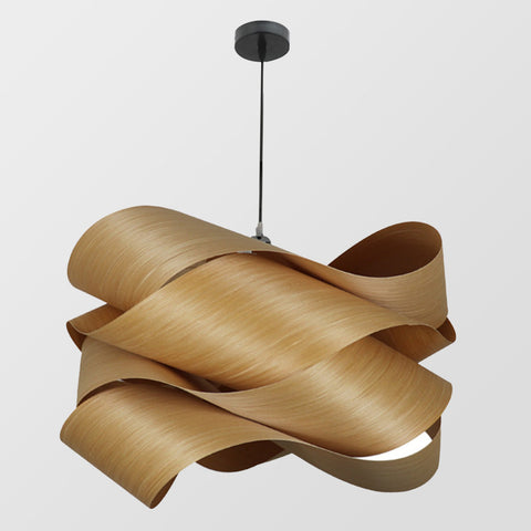 Wood Pendant Light with Interwoven Sculptural Shade