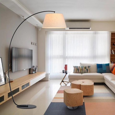 Arc Floor Lamp with Fabric Shade and Curved Metal Stem