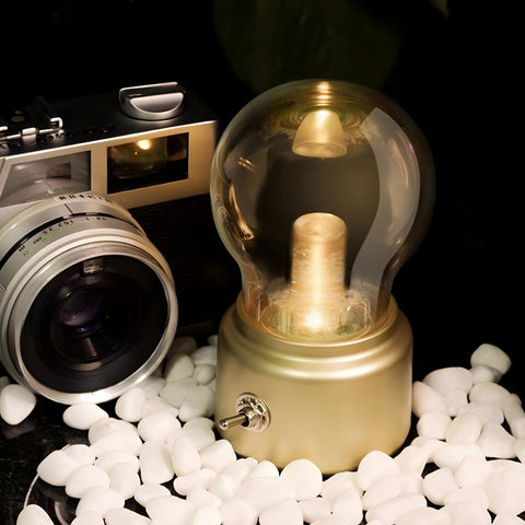 Portable Vintage Bulb LED Table Lamp with Rechargeable USB Power and Warm Light