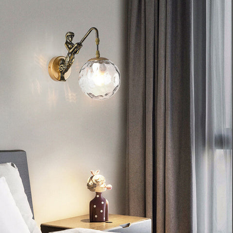 Mermaid Glass Globe Wall Sconce with Sculpted Resin Detail