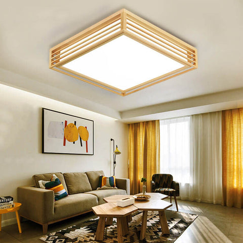 Wood Tatami LED Ceiling Light with Square Japanese Design
