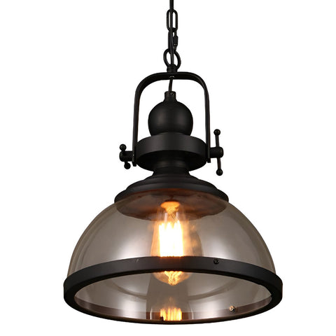 Industrial Glass Pendant Light with Metal Bowl Frame — product view