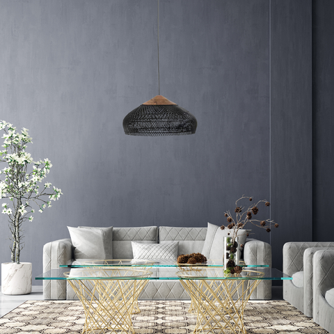 Pendant Light with Woven Rattan Dome