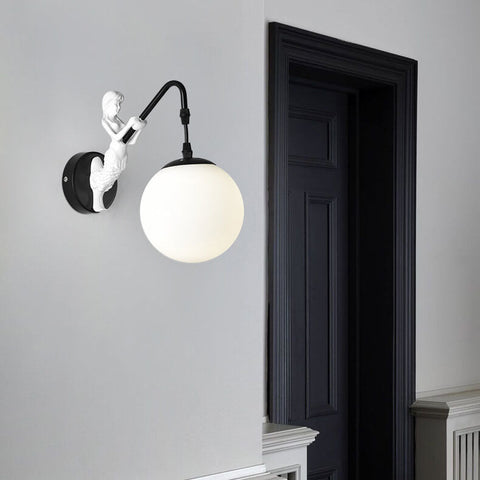 Mermaid Glass Globe Wall Sconce with Sculpted Resin Detail