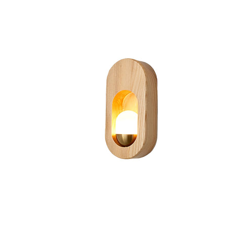 Wall Light with Oval Wood Frame and Recessed Glass Globe