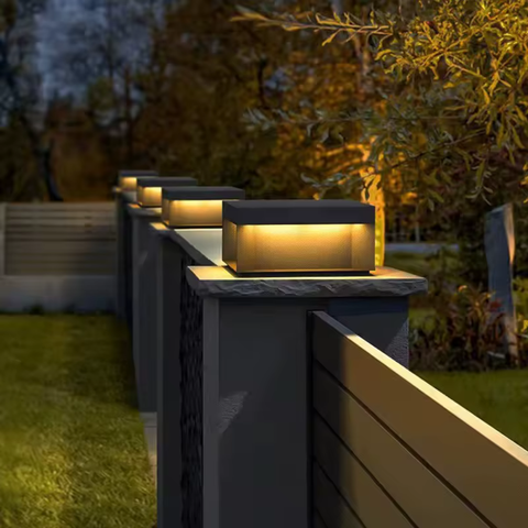 Outdoor Post Light with Square Glass Enclosure and LED Lighting