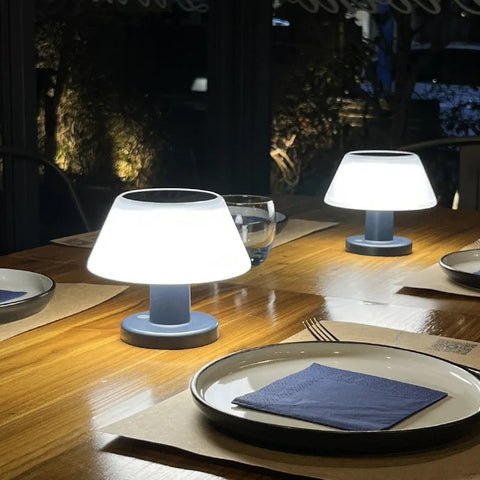Solar-Powered LED Table Lamp with Wireless Design for Indoor and Outdoor Use