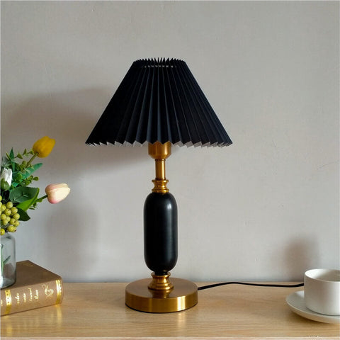 French Pleated Table Lamp with Sculptural Metal Base for Bedrooms