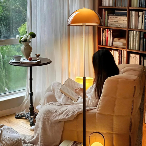 Floor Lamp with Acrylic Mushroom Shade and Retro Wood Base