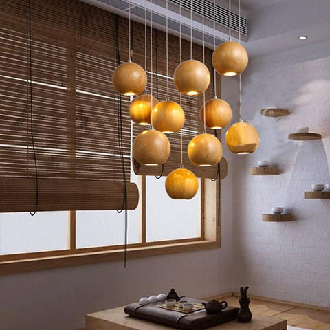 Solid Wood Globe Pendant Light with Suspended Sphere — product view