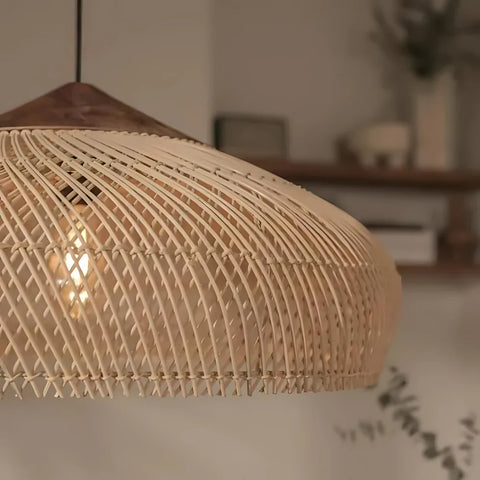 Pendant Light with Woven Rattan Dome